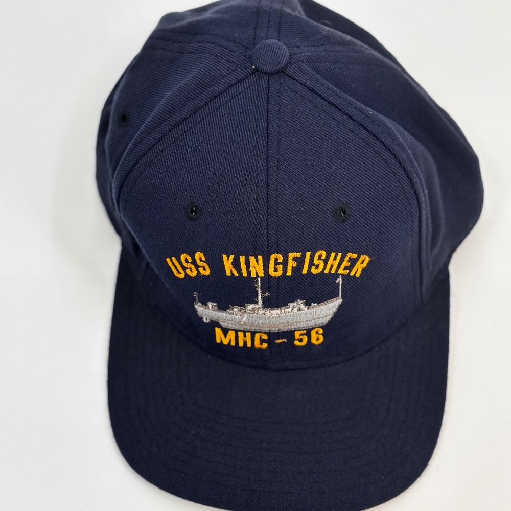 Yupoong Snapback Hat Mens  Navy Blue USS Kingfisher‎ MHC-56 Military Cap